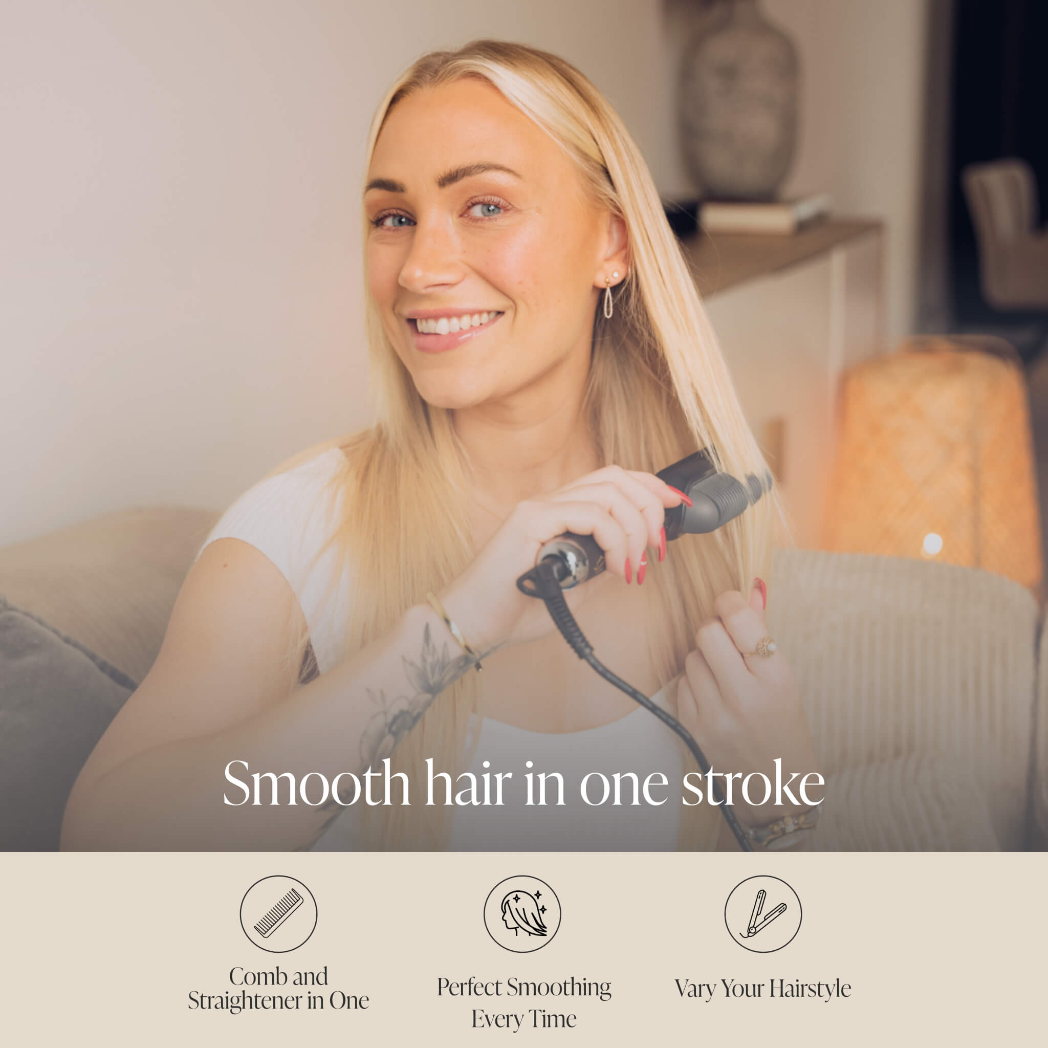 Comforth Smoothing Brush - 2-in-1 Comb and Straightening Iron